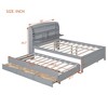Twin/Full Wooden Platform Bed with Trundle and 3 Drawers , Wooden Bedframe with Headboard Storage and USB & LED Light, Brown - 3 of 4