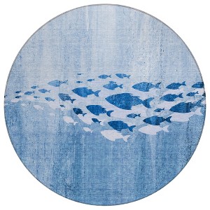 Sky Blue And Navy Blue Nautical Washable Indoor Outdoor Area Rug - 1 of 4
