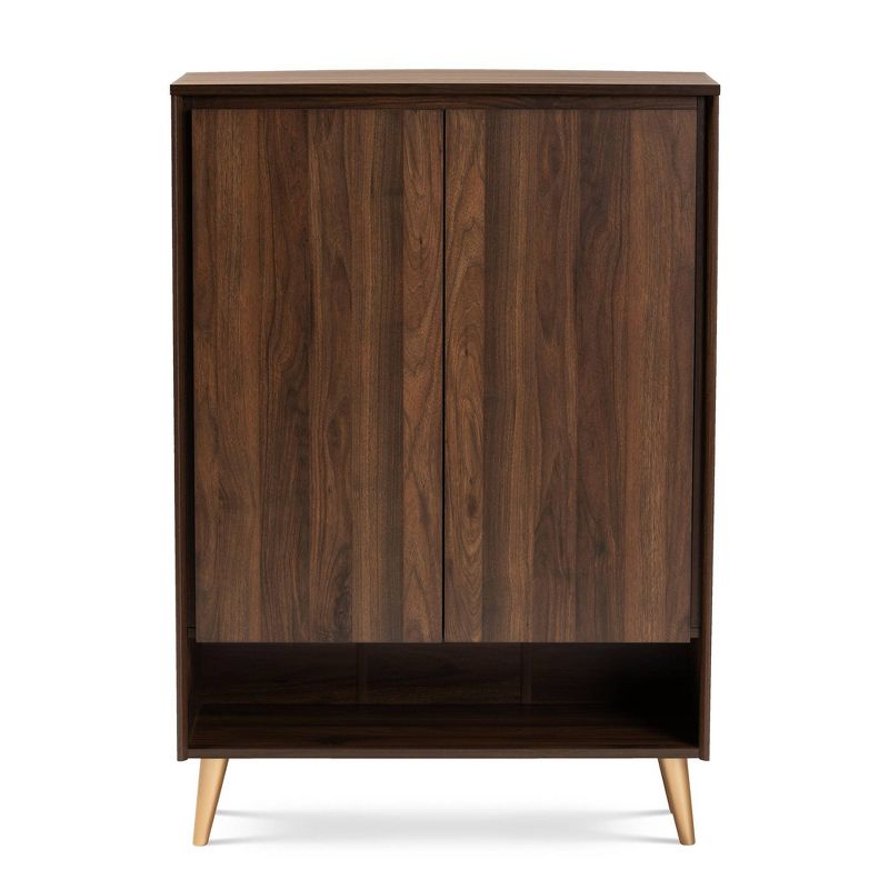 Landen Mid - Century Modern 2 Doors Shoe Storage Cabinet Walnut/Brown/Gold - Baxton Studio, 4 of 11