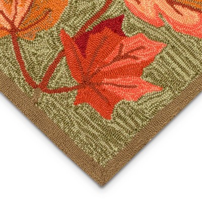 Hand-Tufted Moss Green and Orange Synthetic 5' x 7' Area Rug