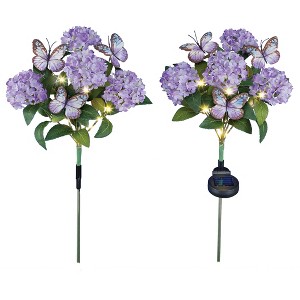 Collections Etc Solar Powered Hydrangeas and Butterflies Stakes - Set of 2 - 1 of 2