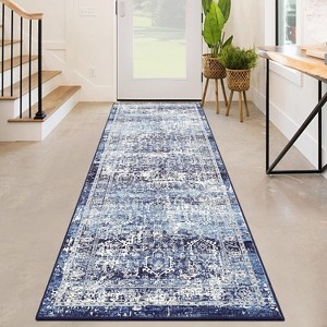 Washable Runner Rug Runner Vintage Rug Non Slip Kitchen Rugs Floral Oriental Low Pile Entryway Rug Soft Rugs Stain Resistant Carpet - 1 of 4