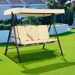 Acekool 3-Person Patio Swing - White Outdoor Chair with Adjustable Canopy - 1 of 4
