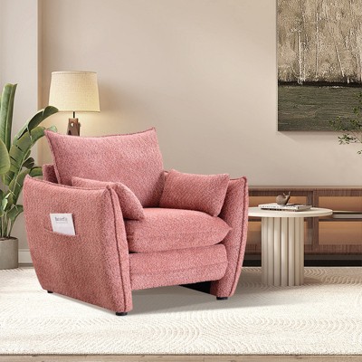 Aukfa Accent Chairs, Oversized Armchair with Side Pockets, Mid Century Modern Reading Chair, Ergonomic Comfy Sofa Chair for Office, Apartment