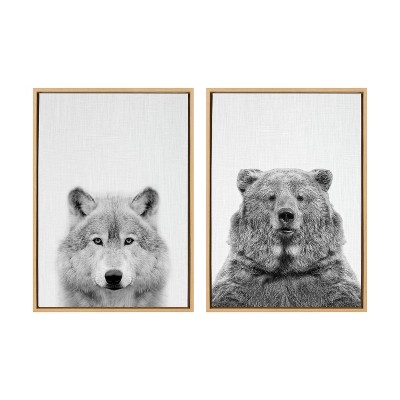 Set of 2 Wolf and Bear Canvas Art Prints