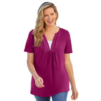 Woman Within Women's Plus Size Crochet Layered-Look Tee