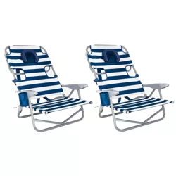 Ostrich On-Your-Back Outdoor Lounge 5 Position Recline Beach Chair (2 Pack)