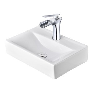 Aquaterior Wall Mount Ceramic Sink w/ Modern Bathroom Faucet Waterfall Spout - 1 of 4