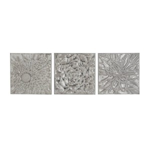 Metal Floral Wall Decor with Embossed Designs Set of 3 Gray - Olivia & May - 1 of 4