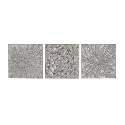 Metal Floral Wall Decor with Embossed Designs Set of 3 Gray - Olivia & May