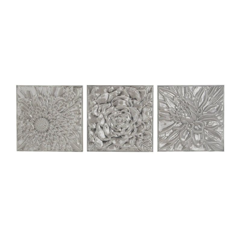 Metal Floral Wall Decor with Embossed Designs Set of 3 Gray - Olivia &#38; May, 1 of 23
