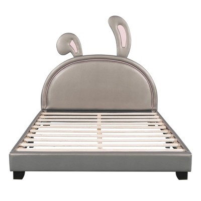 GustoWave Full Size Upholstered Bed Frame with Rabbit Ears Headboard, Wood Slat Support, No Box Spring Needed, 79.5" x 56"