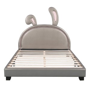 GustoWave Full Size Upholstered Bed Frame with Rabbit Ears Headboard, Wood Slat Support, No Box Spring Needed, 79.5" x 56" - 1 of 4