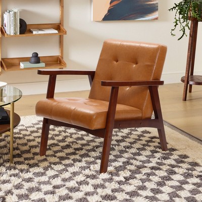 Mid-Century Modern Brown Faux Leather Accent Chair