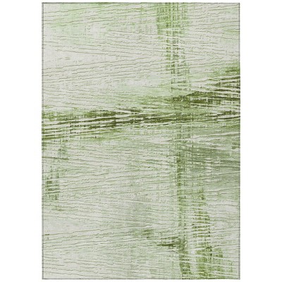 Artichoke Green And Ivory Striped Washable Indoor Outdoor Area Rug