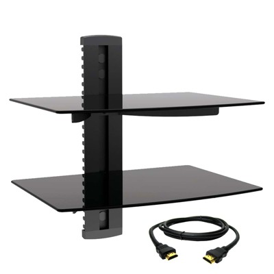 MegaMounts Tempered Glass Double Shelf Wall Mount with HDMI
