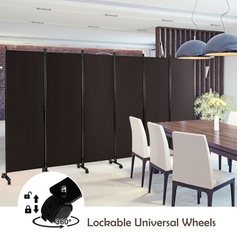 Costway 6-Panel Folding Room Divider 6FT Rolling Privacy Screen with Lockable Wheels Black/Brown/Grey/White, 4 of 11