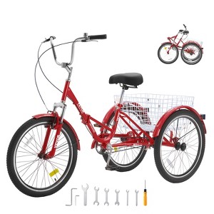 VEVOR Folding Adult Tricycle, 24-Inch Adult Folding Trikes, Carbon Steel 3 Wheel Cruiser Bike with Large Basket & Adjustable Seat - 1 of 4