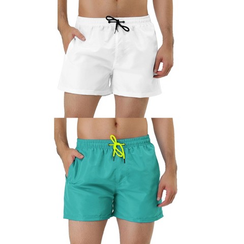 Lars Amadeus Men's Summer Elastic Waist Mesh Lining Solid Color Swimsuit Board Shorts 2 Packs Light Blue/White 32