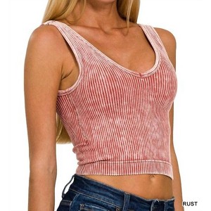 Women's Ribbed Cropped V-Neck Bra Tank Top - ZENANA - 1 of 1