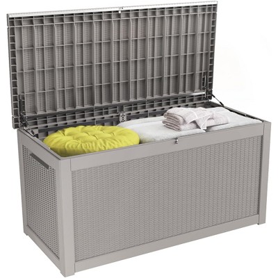 MaseiKar 100 Gallon Waterproof Deck Box, Lockable Resin Storage Box for Patio Furniture Cushions Garden Tools and Outdoor Delivery Storage
