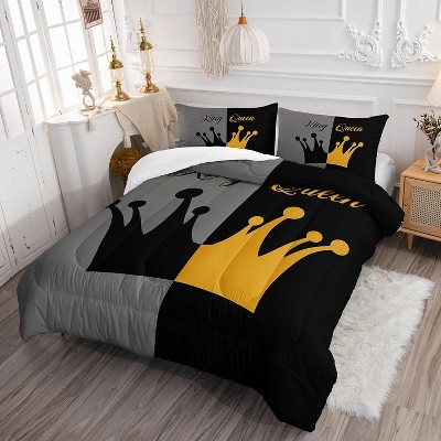 Acoinel Crown Queen and King Comforter Bedding Set with 1 Quilt 2 Pillowcases, for Valentine's Day Wedding Gifts