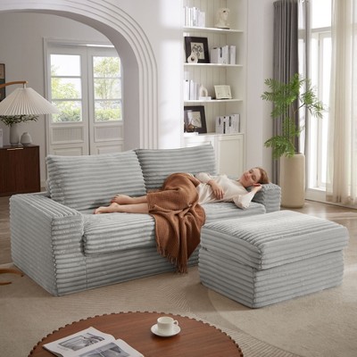 Luxurious Corduroy Sectional Sofa: L-Shaped Couch with Movable Ottoman, Oversized Comfort for All Spaces