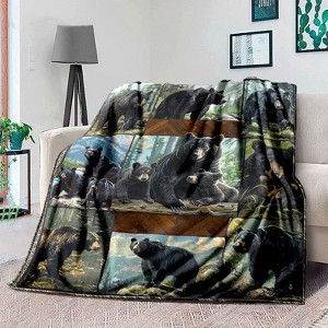 Lomsoe Christmas Black Bear Family Print Flannel Blanket - All Seasons Soft and Warm Throw Blanket for Bed, Napping, Camping, Travel, Office - 1 of 4