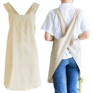 Cook with Style: Unisex Japanese Linen Crossback Apron - Charming Design with Convenient Pockets for an Enjoyable Baking Experience - 1 of 4
