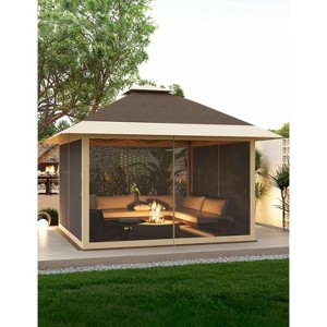 13x13 FT Gazebo Tent Outdoor Pop Up Canopy Tent with Netting, Adjustable Height Instant Gazebos for Patio Garden Backyard - 1 of 4