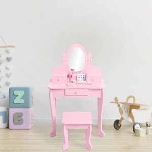 Kids' Vanity Set with Mirror, Makeup Table and Stool Vanity Desk and Chair with Wood Makeup Playset for 4-9 Girls - 1 of 4