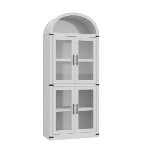 CuisinSmart 72in Tall Arched Bookshelf, Modern Farmhouse Bookcase with 4 Glass/Wood Doors & Open Shelf, Freestanding Display Cabinet Organizer - 1 of 4
