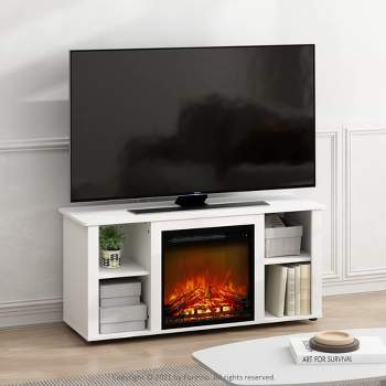Furinno Jensen Entertainment Center TV Stand with Fireplace for TV up to 55 Inch, White
