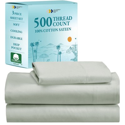 Luxury 500 Thread Count Bed Sheets Set - 100% Cotton Sateen Sheets Set, Soft, Cool & Breathable, Deep Pocket by California Design Den