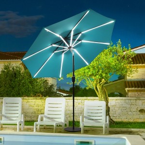 Costway 9Ft Solar LED Market Umbrella Aluminum Crank Tilt 16 Strip Lights - 1 of 4