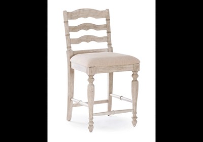 Elegant Marino 24" White Washed Wood Counter Stool with Linen Seat