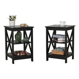Captiva Designs Farmhouse End Table Set of 2, 3-Tier Rustic Side Tables with X-Shape Design, Wooden Nightstands for Living Room or Bedroom - 1 of 4