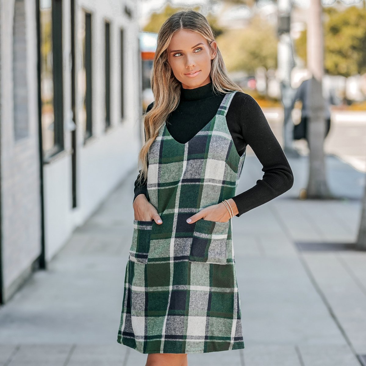 Женские платья Cupshe Women's Plaid V-Neck Mini Pinafore Dress-S-Green — фото 5