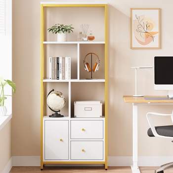 Gold Bookshelf with Drawers Modern Bookcase