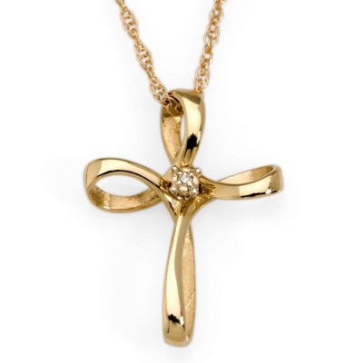 Ross-Simons 14kt Yellow Gold Cross Necklace With Diamond