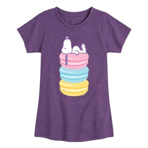 Girls' - Peanuts - Snoopy Stacked Macarons Fitted Short Sleeve Graphic T-Shirt - 1 of 4