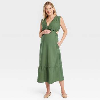 Cap Short Sleeve Cut Out Woven Midi Maternity Dress - Isabel Maternity by Ingrid & Isabel™ Green XXL