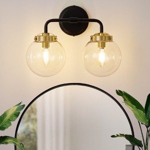 POWLIG 14.17-in 2-Light Black&Gold Bathroom Light Fixtures Over Mirror Vanity Lighting with Clear Glass Globe Shades - 1 of 4