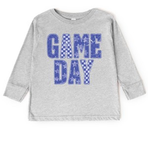 Game Day Blue Checkered - Kids Toddler Long Sleeve Graphic Tee and Kids Youth Long Sleeve Graphic T-Shirt - 1 of 3