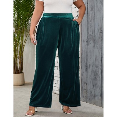 Women's Plus Size Velvet Wide Leg Pants High Waisted Loose Trousers