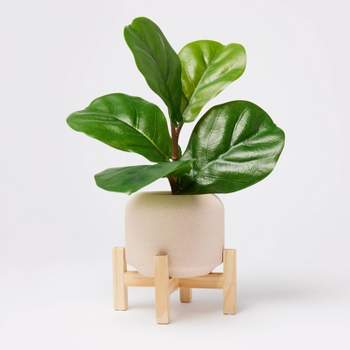 11.5" Faux Fiddle Leaf Plant with Stone Pot and Wooden Stand - Threshold™