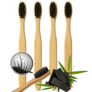 5 Star Super Deals Natural Bamboo Charcoal Toothbrush - 100% Organic, Biodegradable, Eco-Friendly Toothbrush, Extra Soft BPA-Free Bristles - 4pc Set - 1 of 4