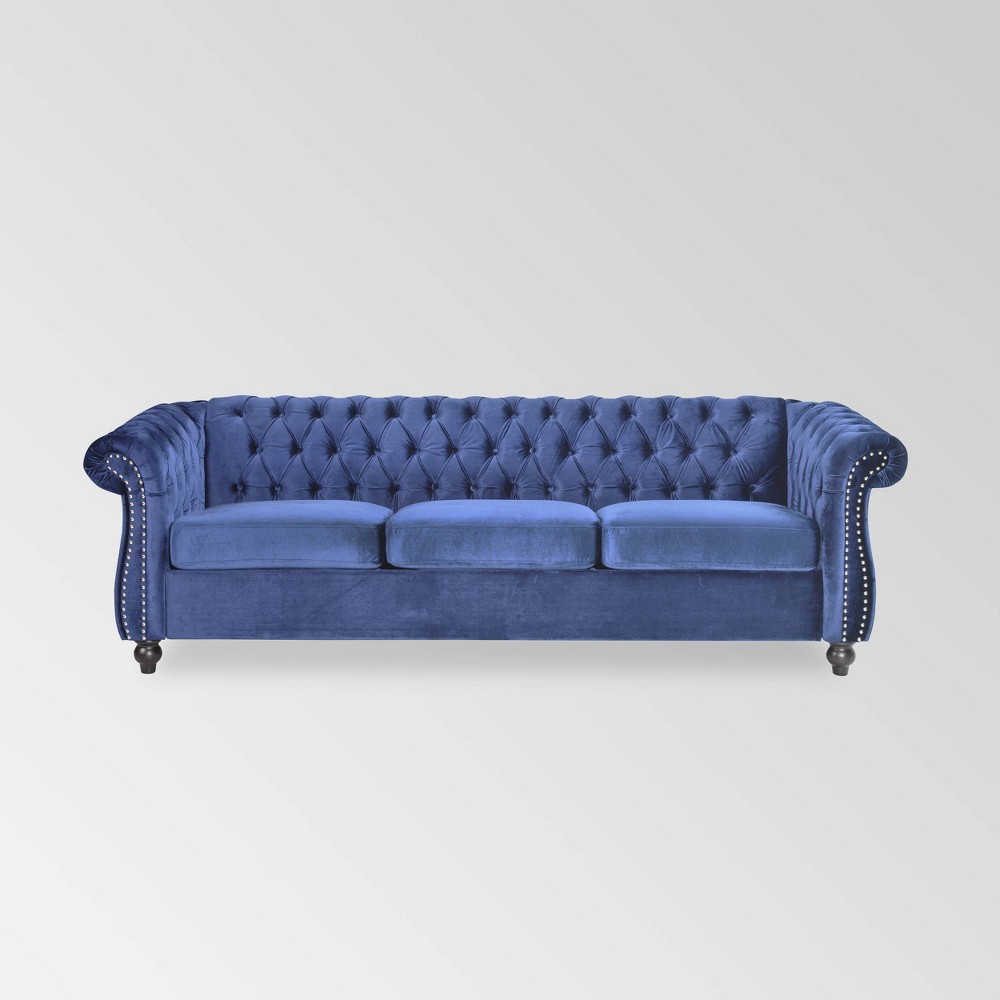 Photos - Sofa Parksley Tufted Chesterfield Velvet  Dark Blue - Christopher Knight Ho