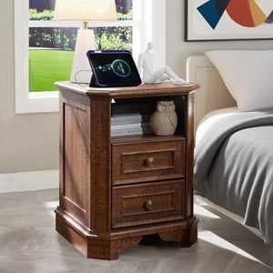 SinCiDo Nightstand with Charging Station & 2 Drawers, Farmhouse End Table, Wood Side Table for Bedroom, Living Room - 1 of 4