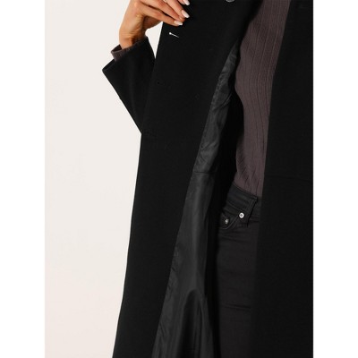 Allegra K Women's Winter Vintage Collared A-Line Double Breasted Long Swing Overcoat Large Black — фото 5